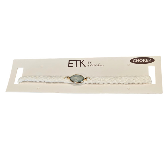 Ettika Choker White Braided with Light Blue Stone Boho Coastal Cowgirl - Picture 1 of 5